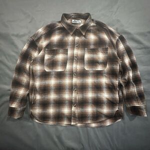 Hollister Plaid Flannel Mens L Brown Button Front Casual Pockets Long Sleeve